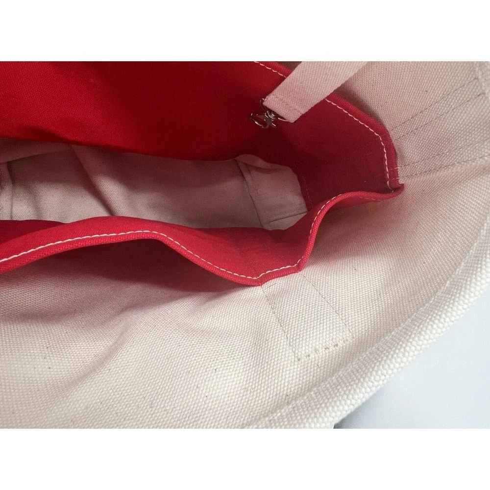 Lands End Open Top Med Natural Canvas Tote Red Trim EUC